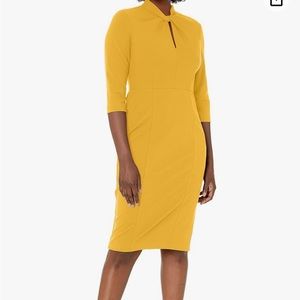 Donna Morgan Knotted Crèpe Sheath Dress Mock Neck size 6 yellow
